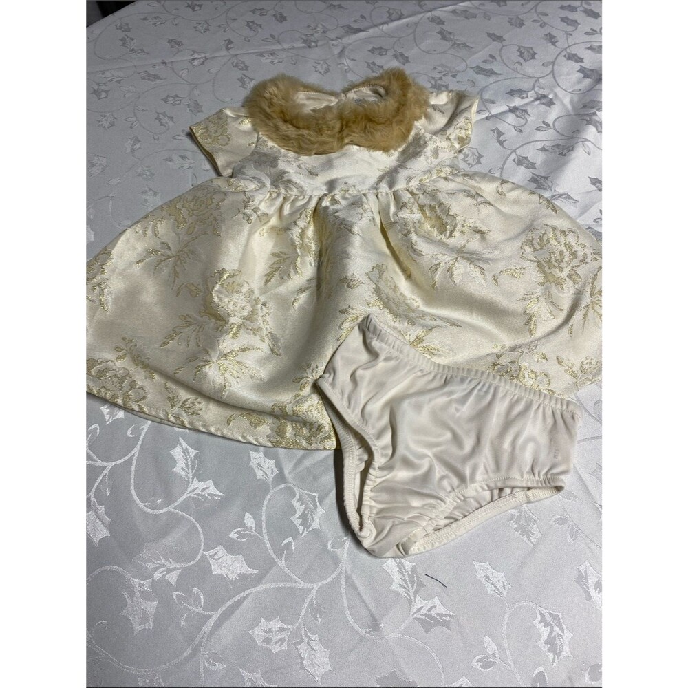Lots of Love by Speechless Baby Girls Gold Metallic Jacquard Holiday Dress 12M